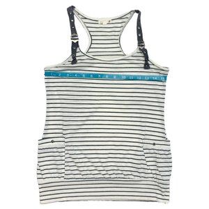 Mine..., Medium, cream and gray stripe tank top